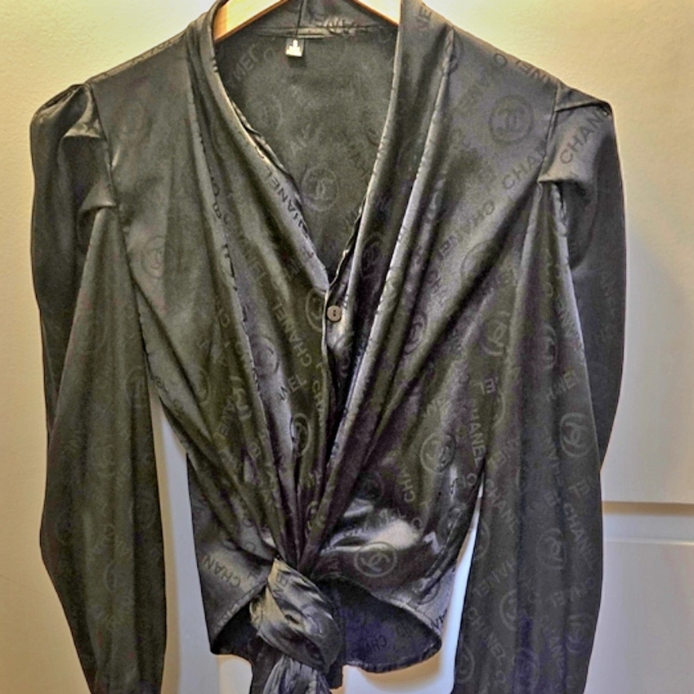 Chanel Black Satin Blouse
